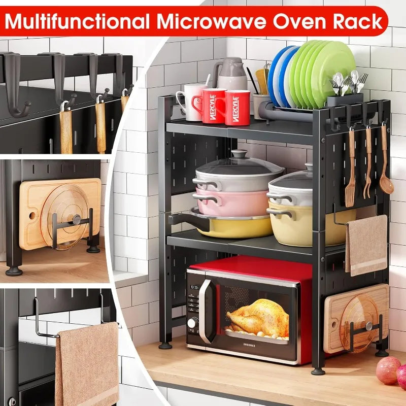 Adjustable Microwave Stand Heavy Duty 3-Tier Rack Shelf