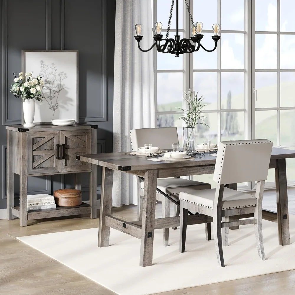 4-6 Person Farmhouse Dining Table with Heavy Duty Wooden Legs