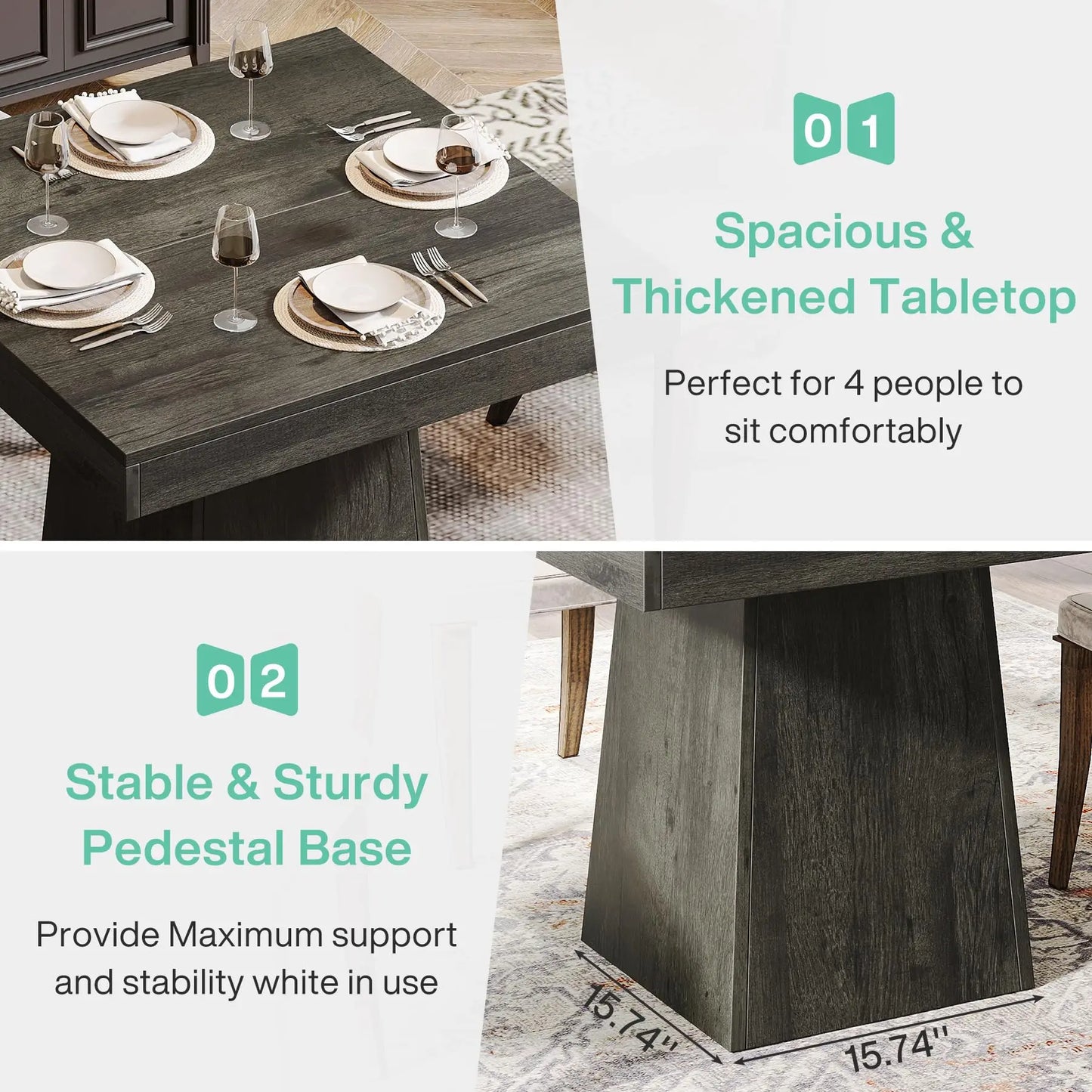 Tribesigns Square Dining Table for 4 - Modern Wooden Design
