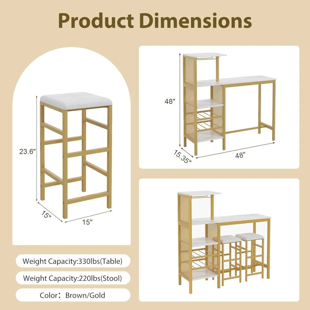 Bar Table and Chairs Set for 2, 3-Piece Dining Set