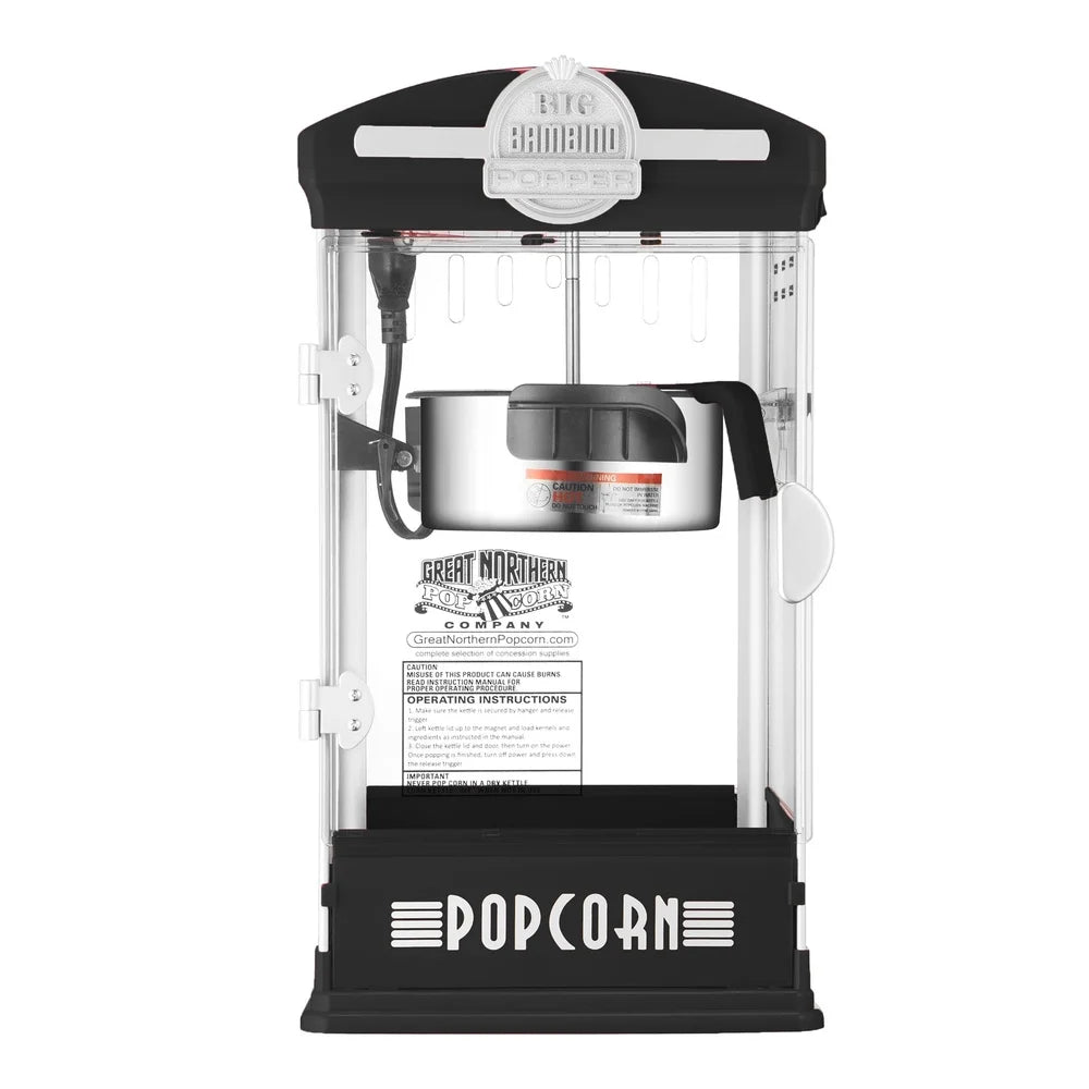 Retro 4oz Tabletop Popcorn Popper Machine Fresh Movie Theater Style Kitchen Snack Maker with Measuring Cups Removable Tray