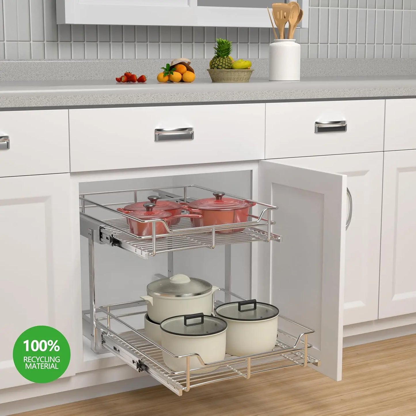 2-Tier Cabinet Pull Out Shelves 20 W x 22 D Kitchen Organizer