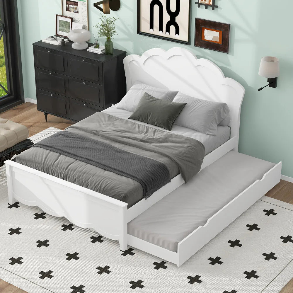 Villa Luxury Double Bed Frame White Fabric Queen Size Nordic Design Home Furniture