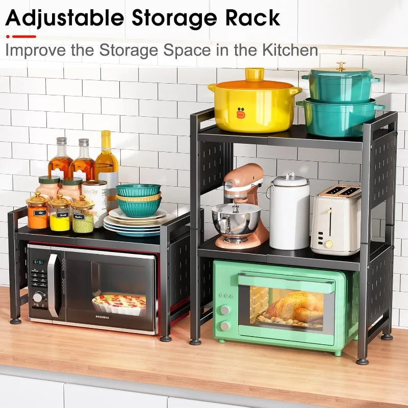Adjustable Microwave Stand Heavy Duty 3-Tier Rack Shelf