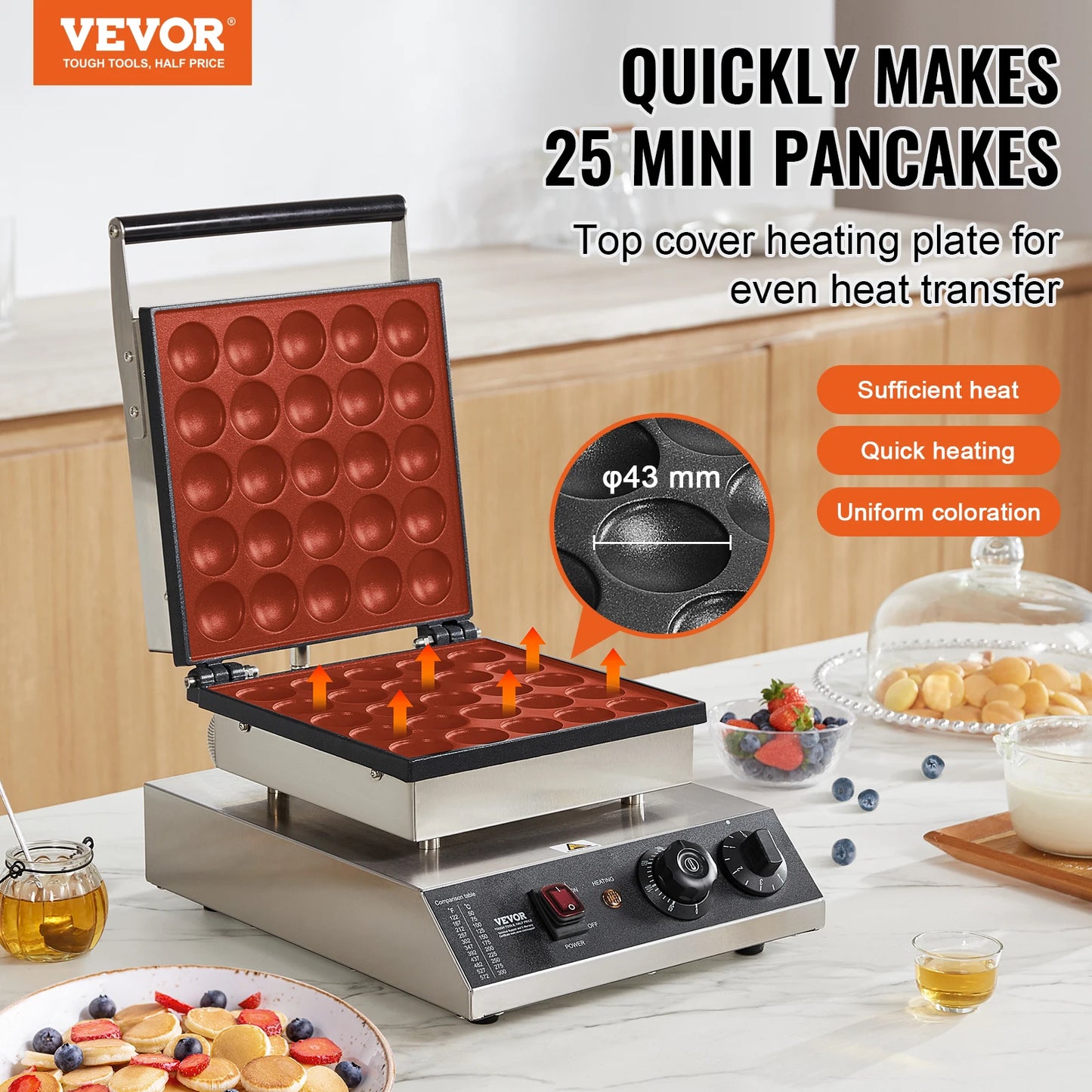 VEVOR 25PCS Electric Waffle Maker Mini Dutch Pancake Maker Dorayaki Machine Waffreras Kitchen Home Appliance Snack Gaufriers