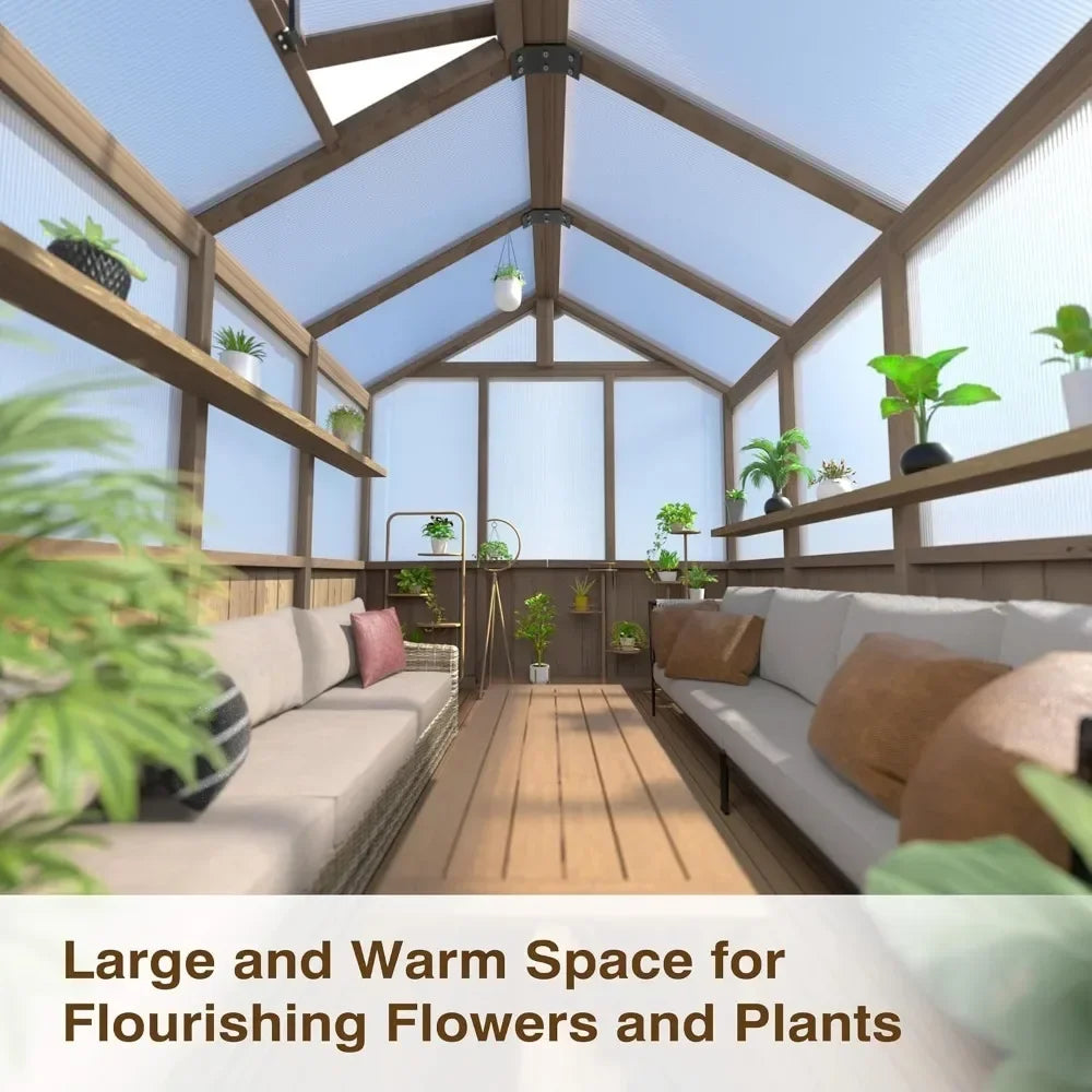 6 X 8 Ft Wooden Polycarbonate Greenhouse with Ventilated Window and Lockable Door