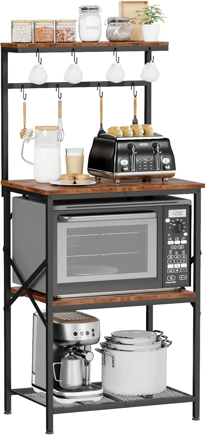 Kitchen Bakers Rack with Storage Shelves and Coffee Bar Table