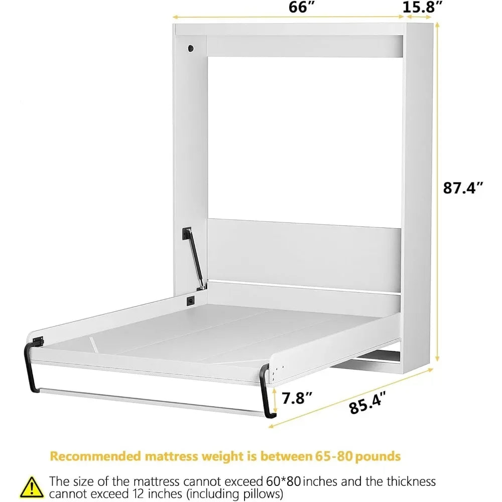 Queen Size Murphy Wall Bed, White, Space-Saving Furniture Bed Frame for Bed Room,Guest Room,Home Office