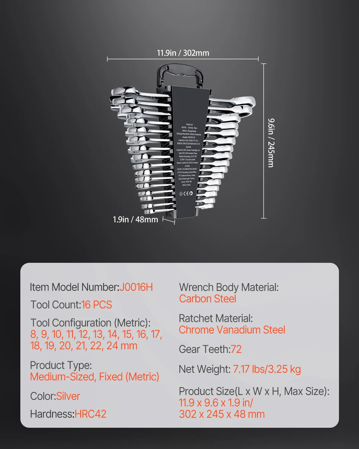 VEVOR 8/16PCs Combination Wrench Set
