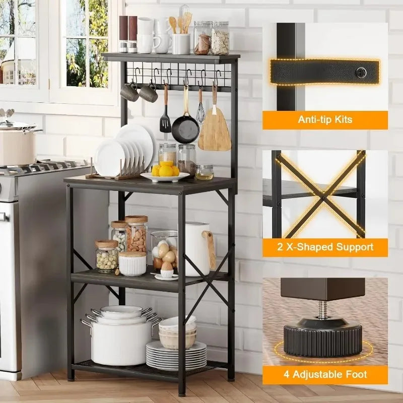Kitchen Bakers Rack Microwave Stand with Storage 4 Tiers
