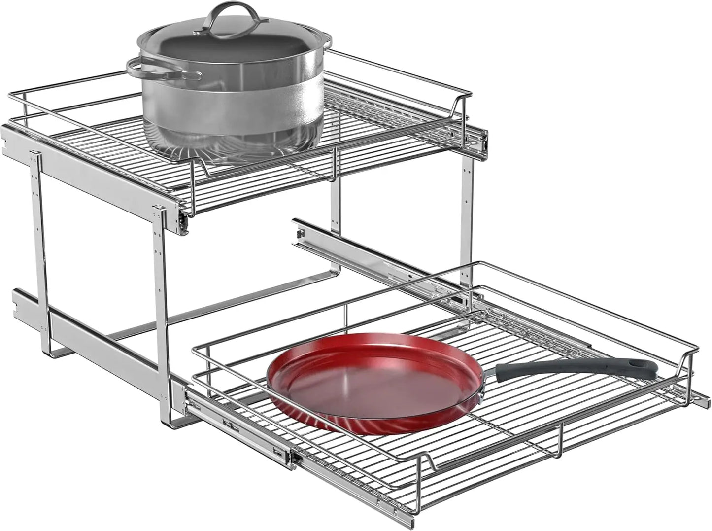 2-Tier Cabinet Pull Out Shelves 20 W x 22 D Kitchen Organizer