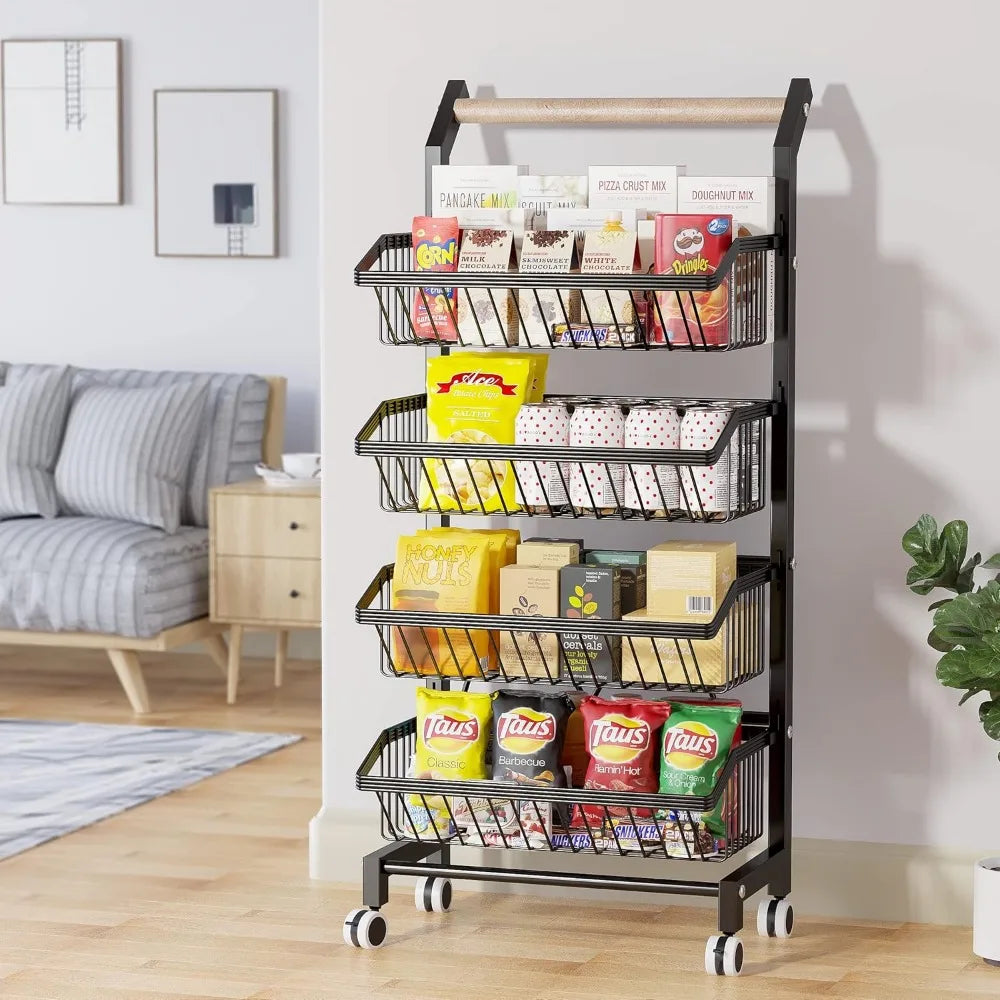 Wheel Snack Cart, 4-storey Adjustable Fruit Rac