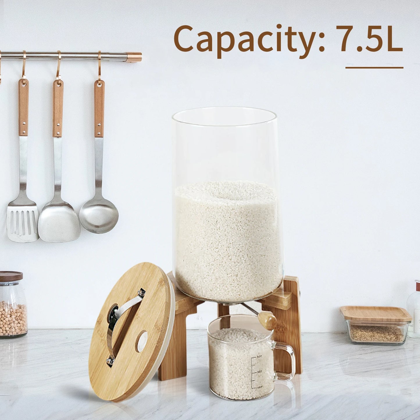 Flour And Cereal Container 5L/7.5L Rice Dispenser Glass Storage