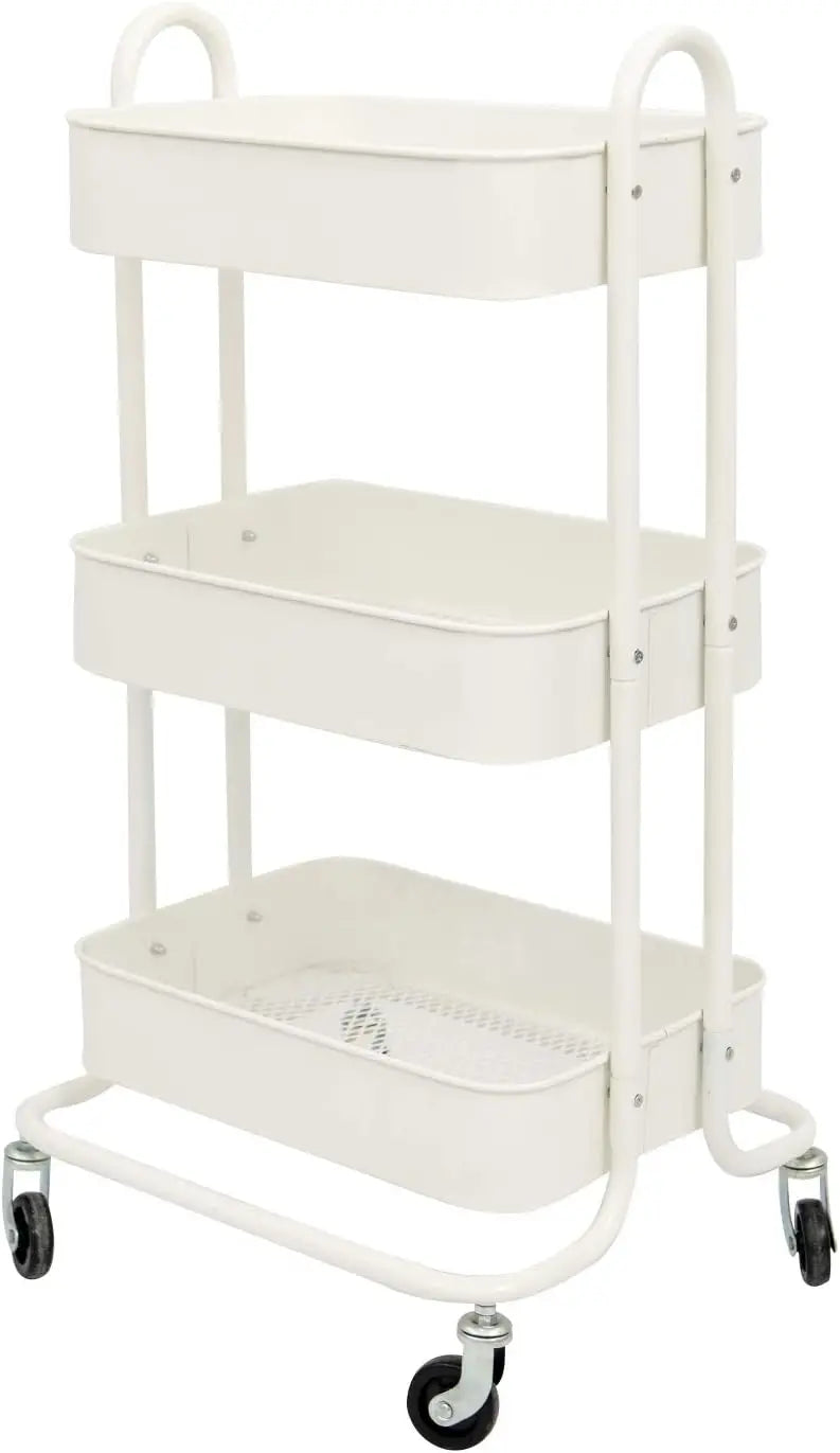 3-Tier Metal Rolling Storage Cart on Wheels Mobile Organizer with Utility Handle