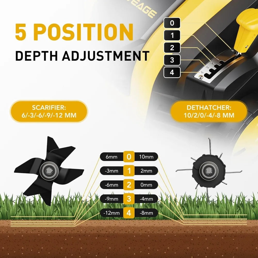 16-Inch 15-Amp Electric Dethatcher and Scarifier 5-Position Depth Adjustment