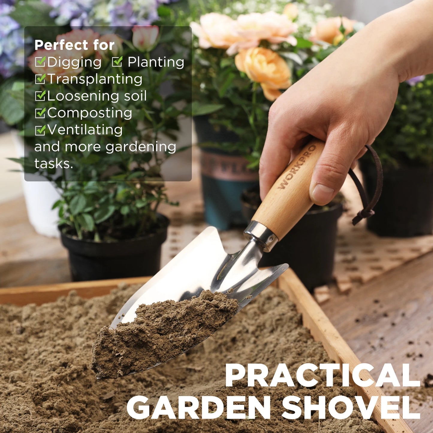 WORKPRO Garden Tool Set 3 Pcs Gardening Tools with Wood Handle.