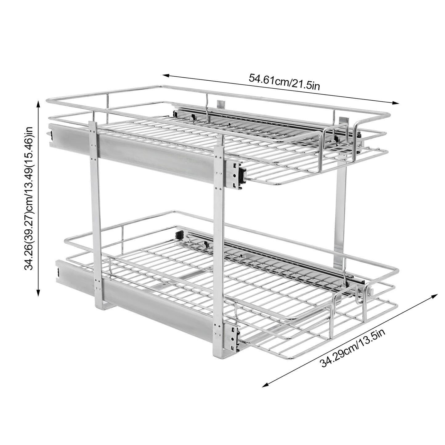 2-Tier Adjustable Height Kitchen Shelves Organizer Pull Out Cabinet Organizer Wear Resistance for Bathrooms/Kitchens/Pantries