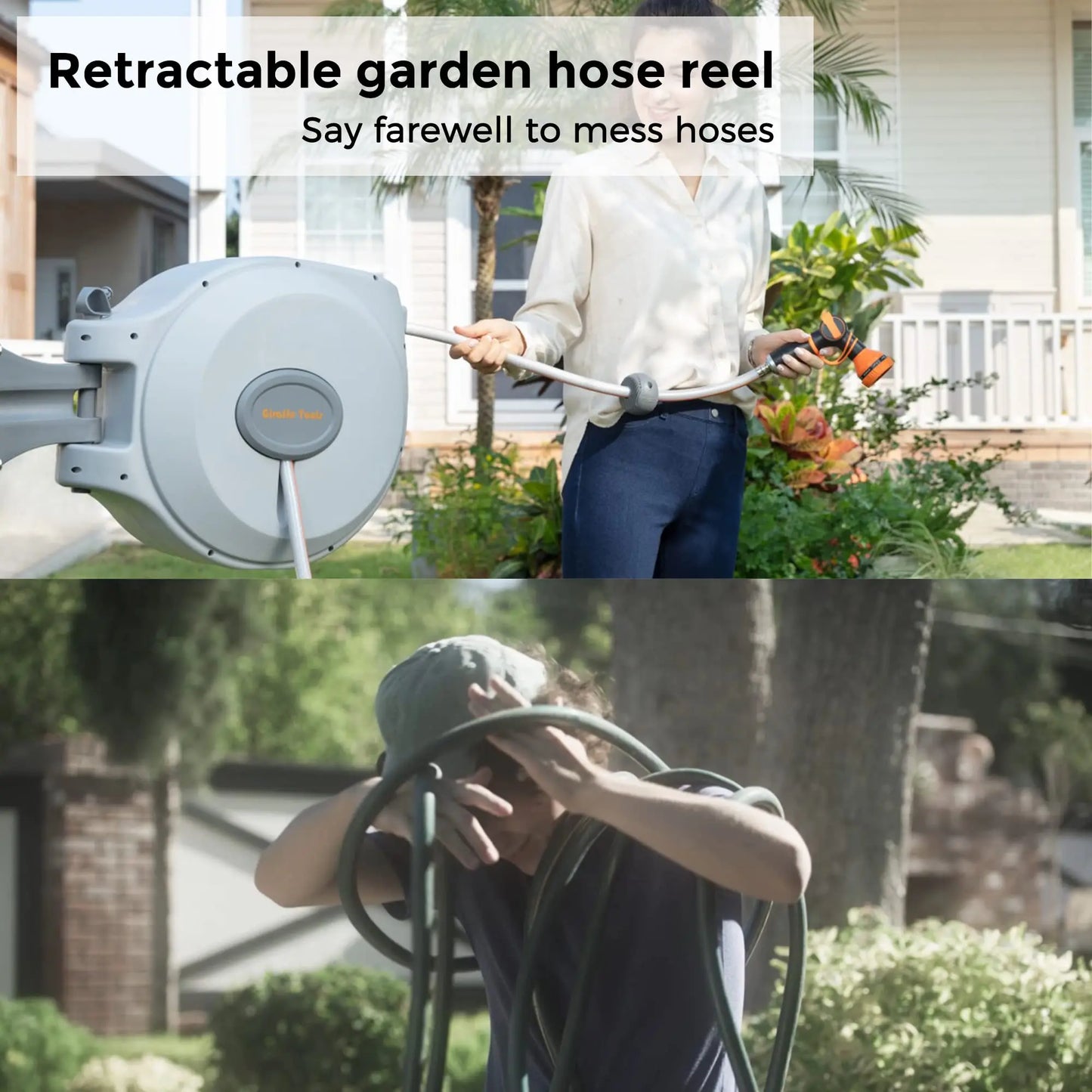 Giraffe Tools CW20 Retractable Garden Hose Reel 5/8" x 65 ft Heavy Duty Water Hose Reel