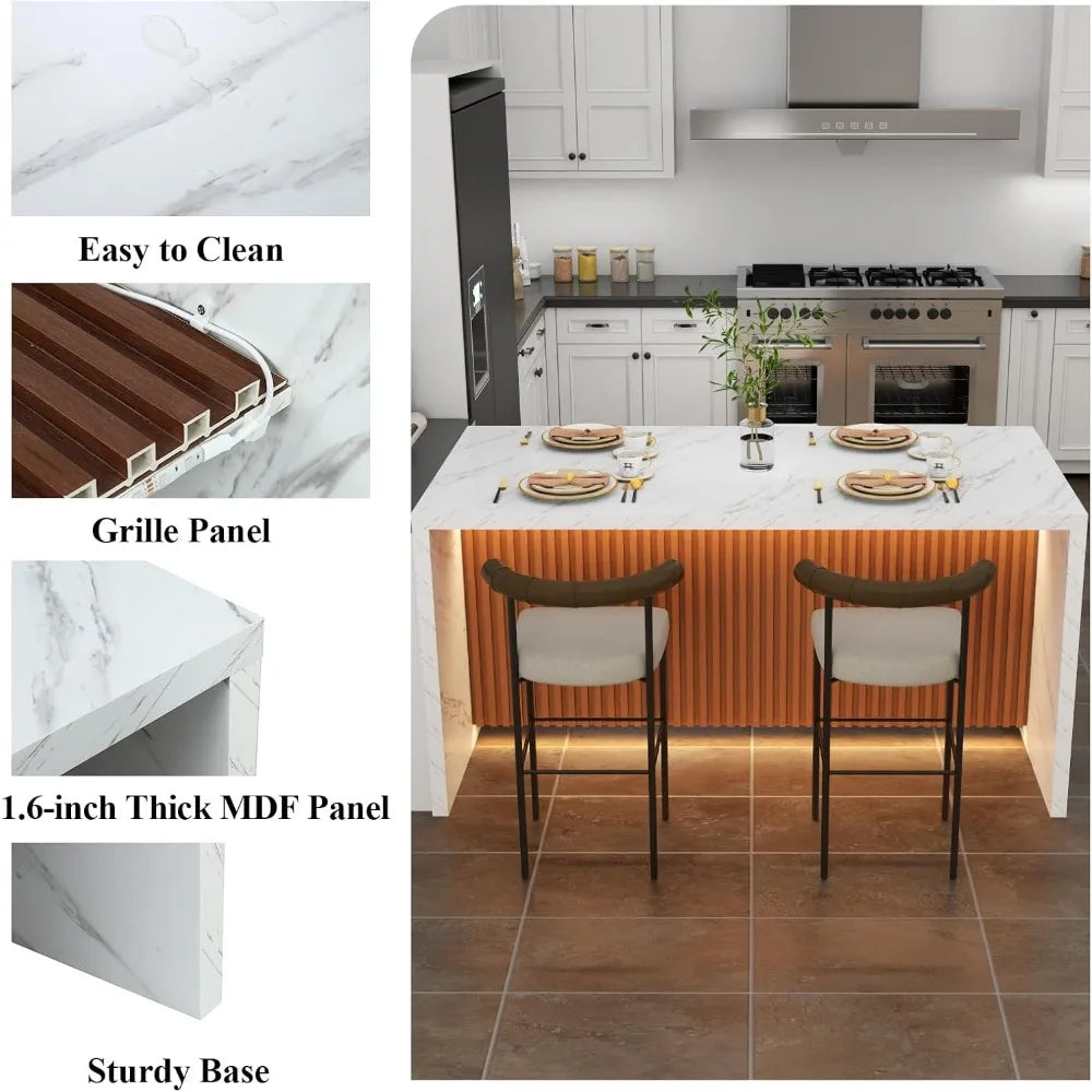 63" Large Imitation Marble Dining Table for 4-6 People