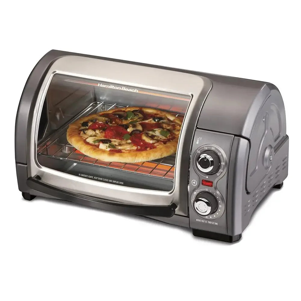 Toaster Oven 4 Slice Roll Top Door 1200W Easy Access Bake Broil Toast Manual Control Kitchen Appliance