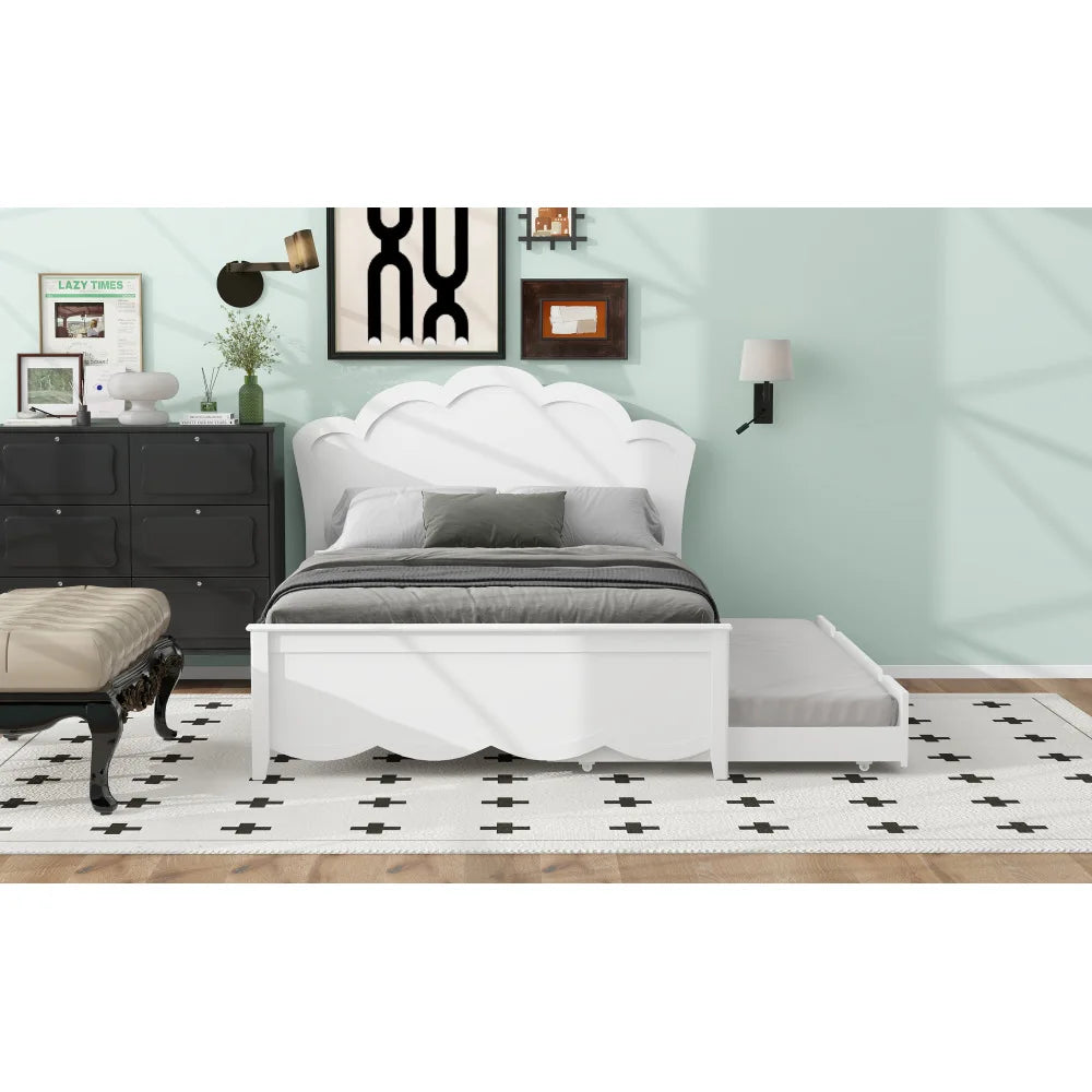 Villa Luxury Double Bed Frame White Fabric Queen Size Nordic Design Home Furniture