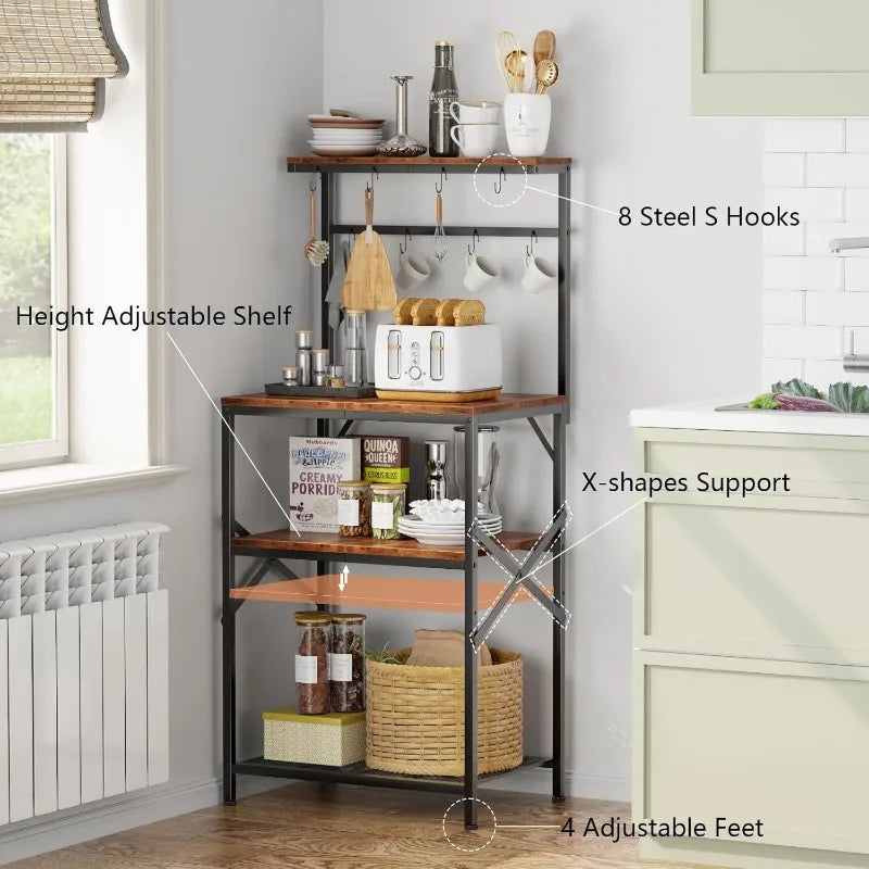 Kitchen Bakers Rack with Storage Shelves and Coffee Bar Table