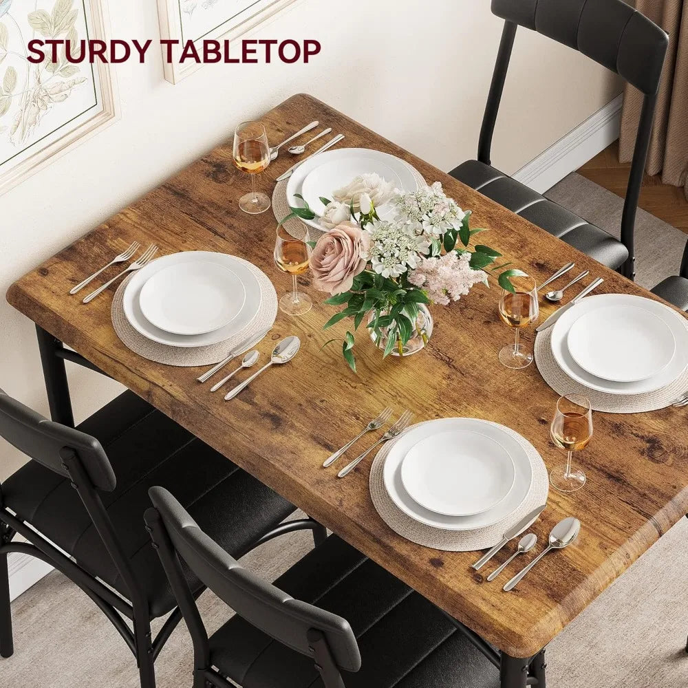 4-person Dining Table Set with Cushioned Chair