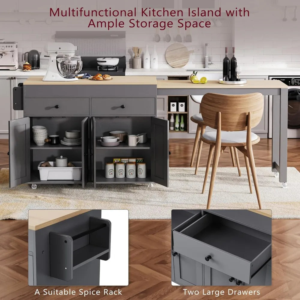 74.5-inch Kitchen Island with Extendable Dining Table