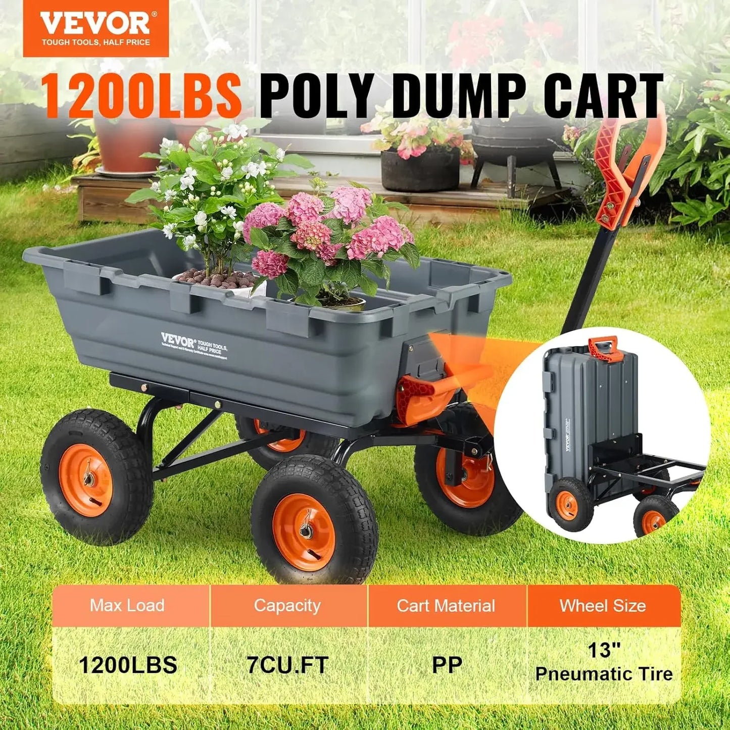 1200lbs 7Cu.Ft. Garden Dump Car