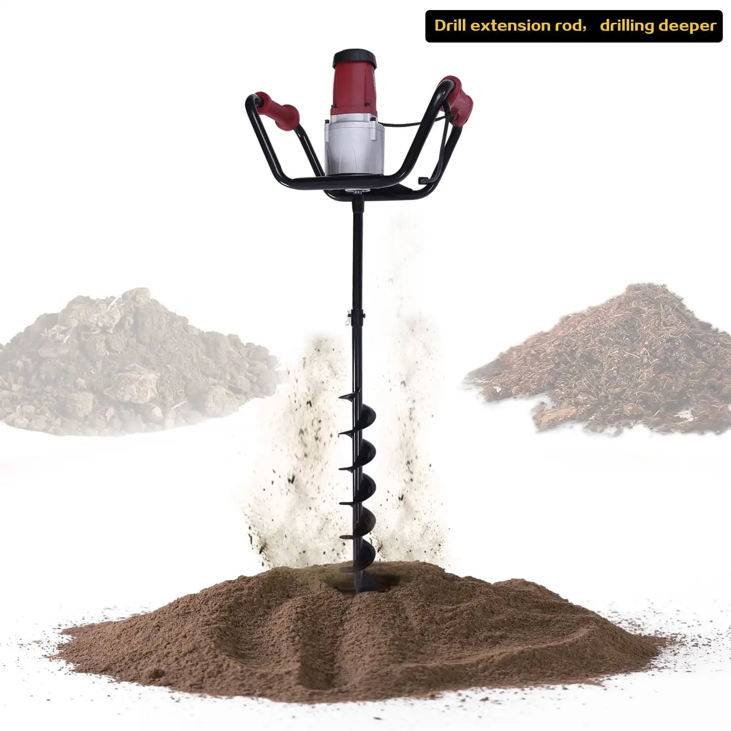 1500W Electric Post Hole Digger Plant Fence Ground Digging Drill Garden Borer Tools 1.6HP 200Rpm with 4" Bit and Extension Rod
