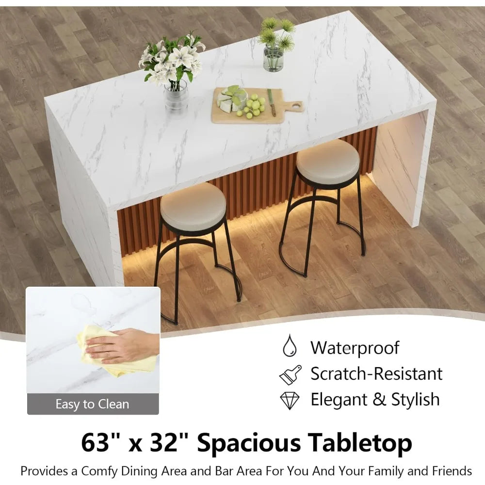 63" Large Imitation Marble Dining Table for 4-6 People