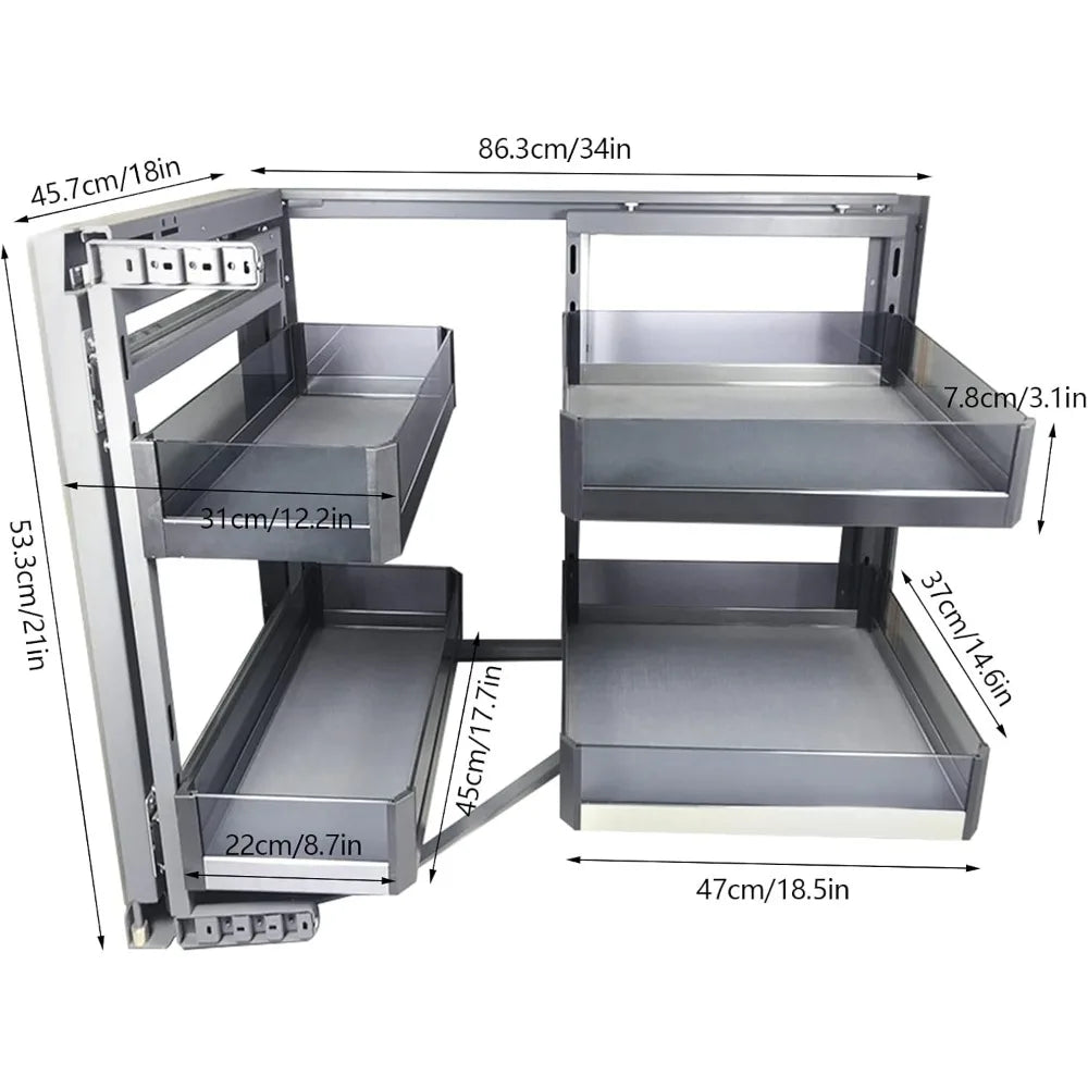 Blind Corner Cabinet Pull Out Organizer 2 Tiers Soft Close