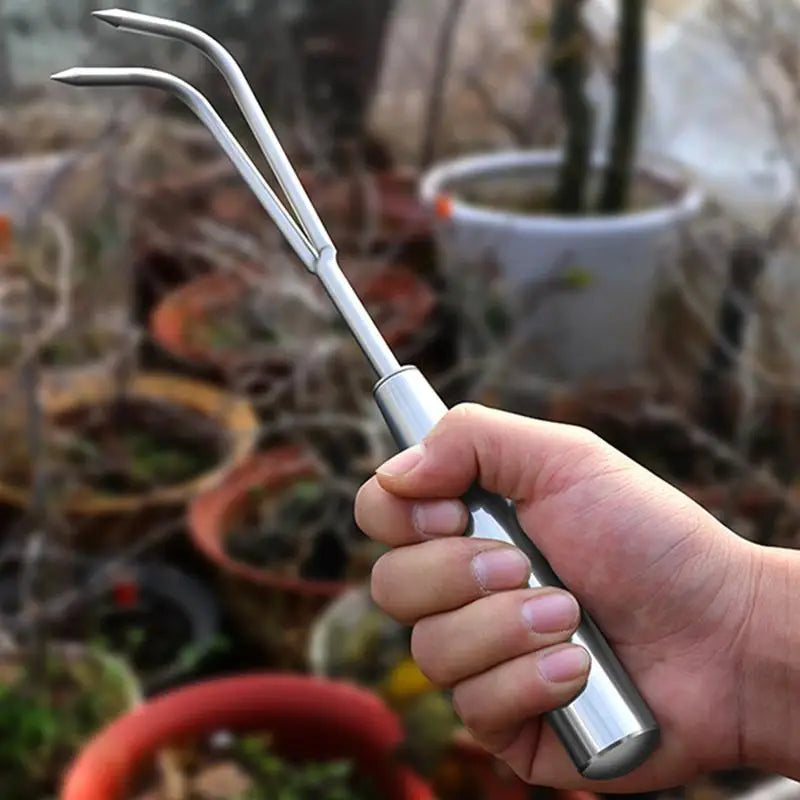 Small Two Claw Rake Stainless Steel Manual Garden Weeding Tool