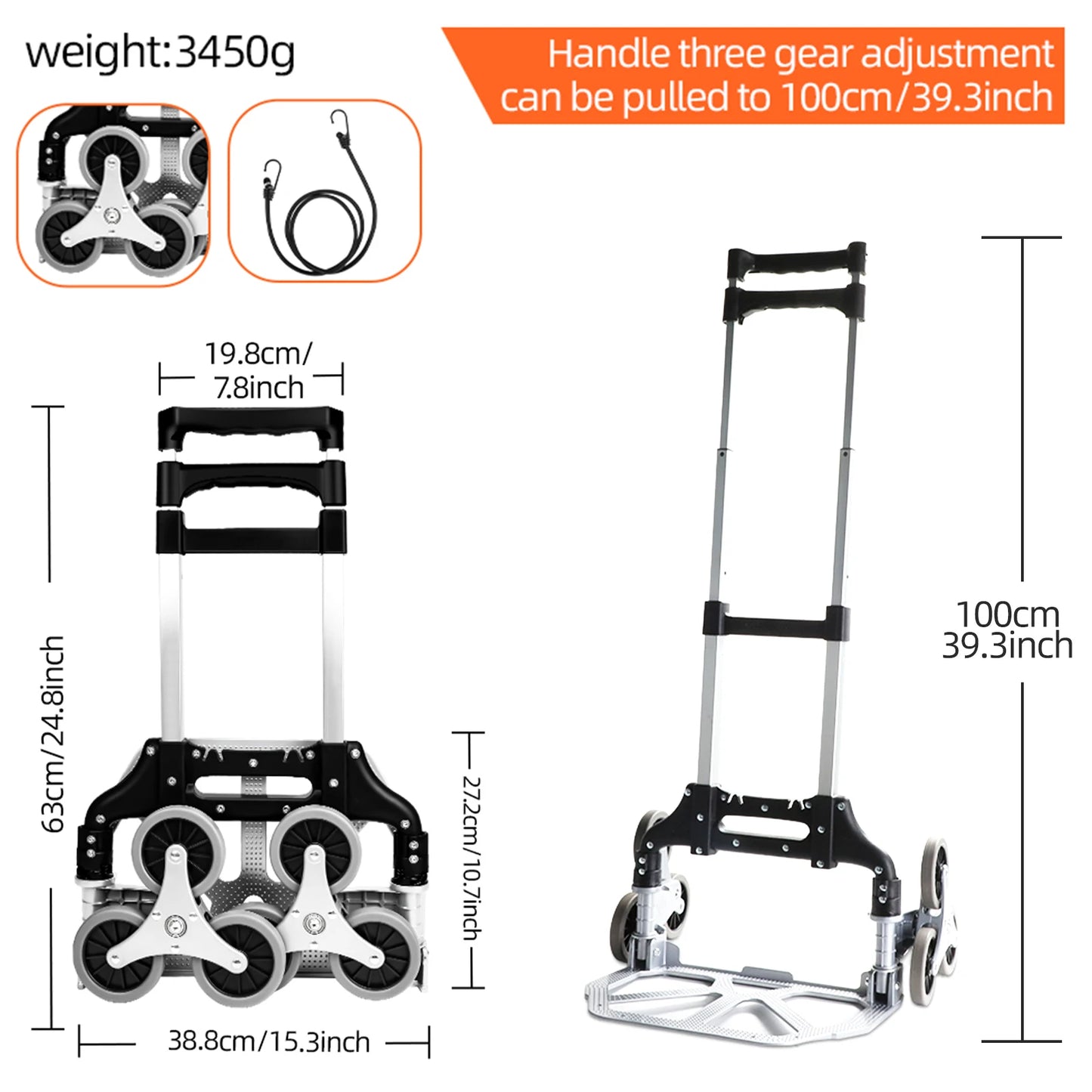 AIRAJ Aluminum Portable Folding Handcart With Ultra Quiet and Wear-Resistant Wheels