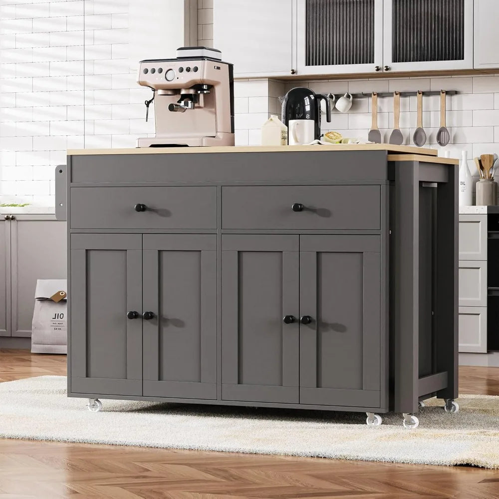 74.5-inch Kitchen Island with Extendable Dining Table