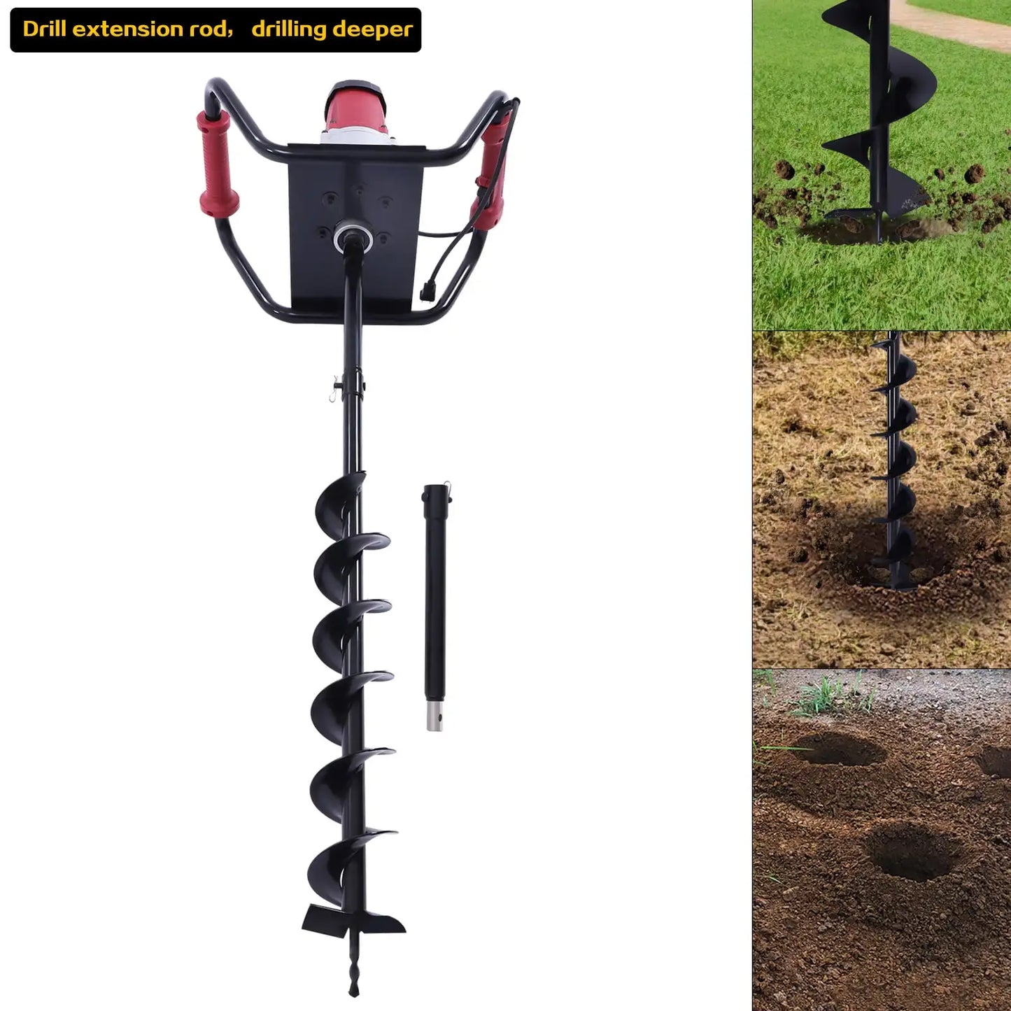 1500W Electric Post Hole Digger Plant Fence Ground Digging Drill Garden Borer Tools 1.6HP 200Rpm with 4" Bit and Extension Rod