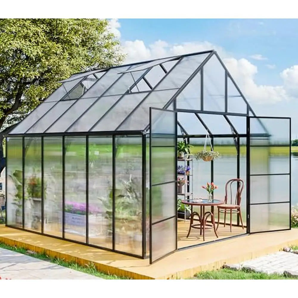 10x12 FT Heavy Duty Walk-in Polycarbonate Greenhouse Kit and Gutter System