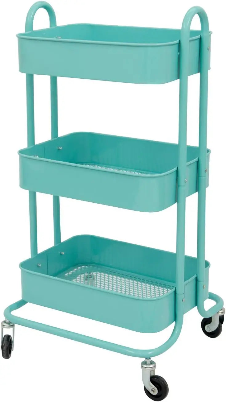 3-Tier Metal Rolling Storage Cart on Wheels Mobile Organizer with Utility Handle