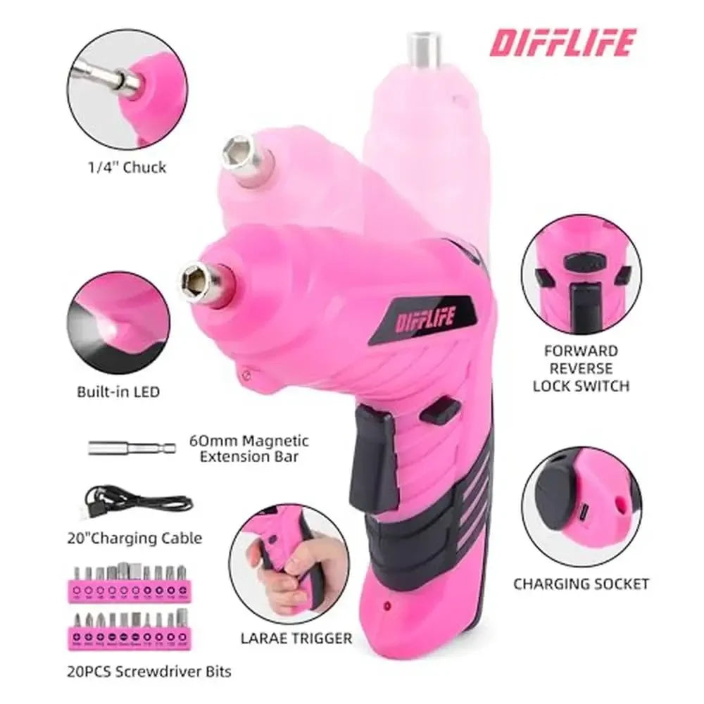 136 Piece Pink Cordless Screwdrivers set