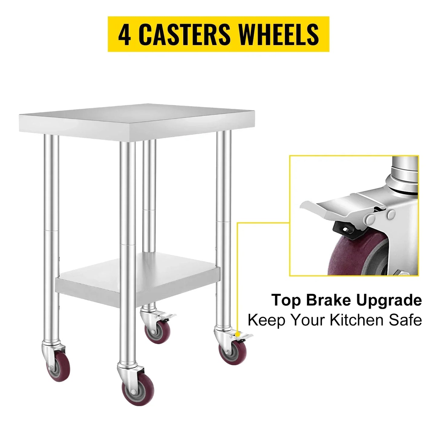 VEVOR Stainless Steel 700lbs Kitchen Worktable with 4Caster Wheels