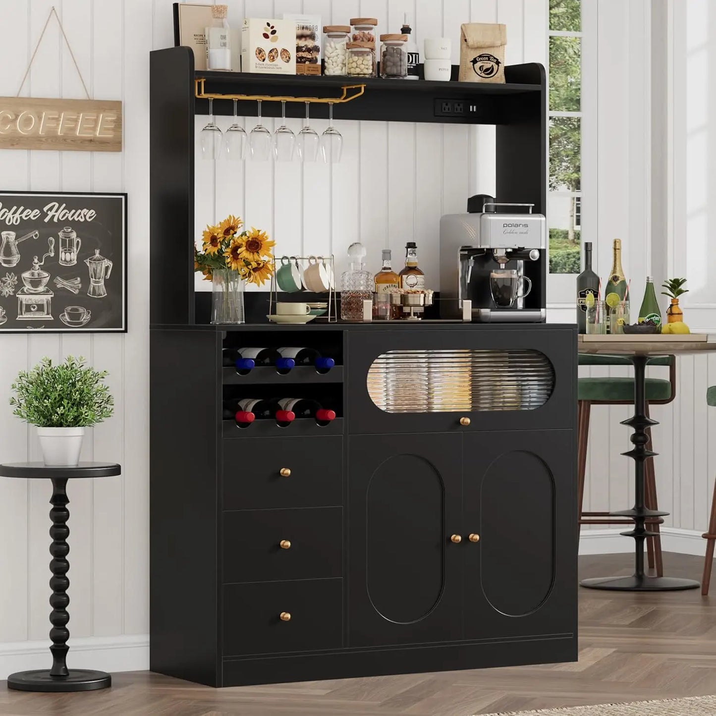 Kitchen Pantry Storage Cabinet with Hutch and Buffet Storage