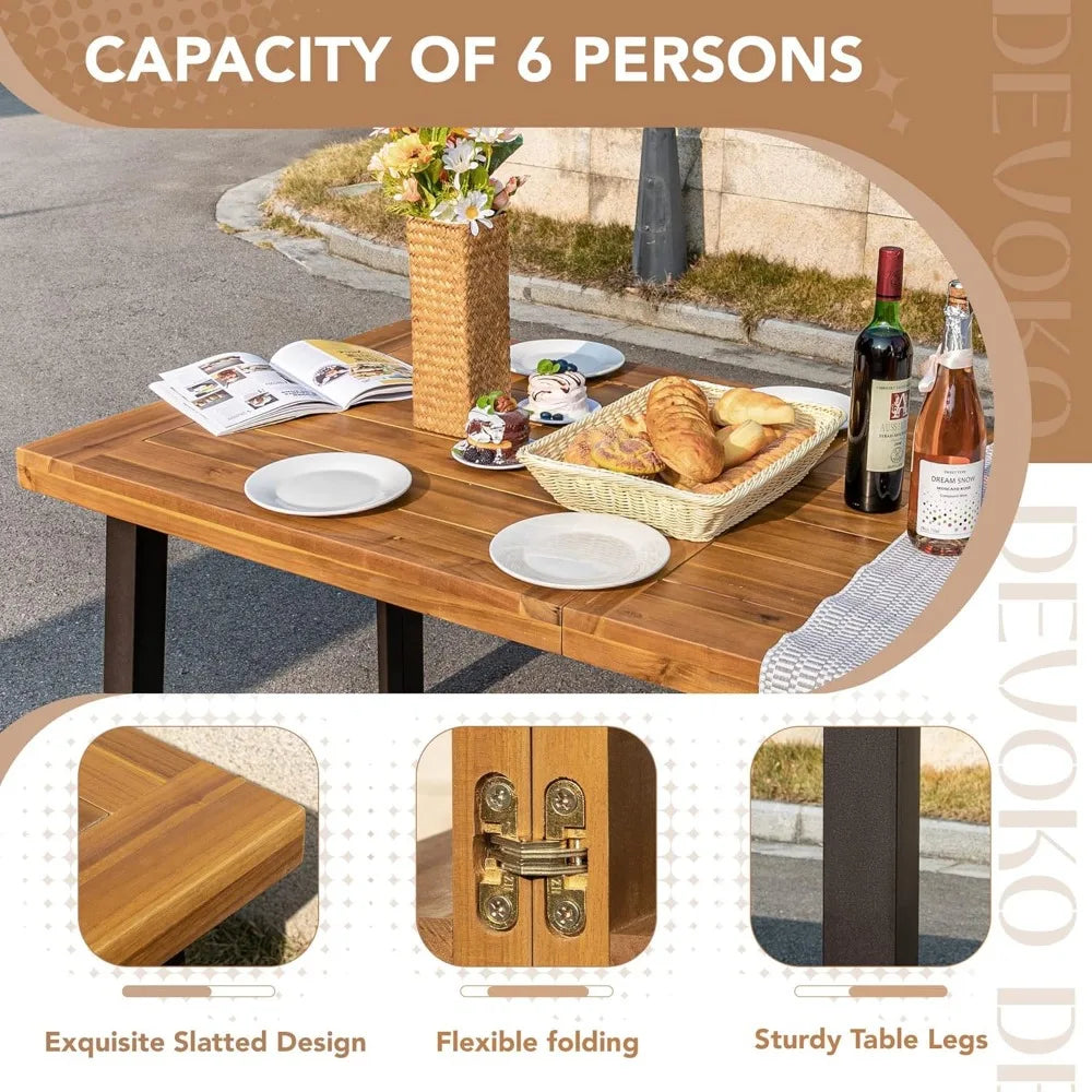 Acacia Wood Dining Table 6-Person Indoor Outdoor Tables
