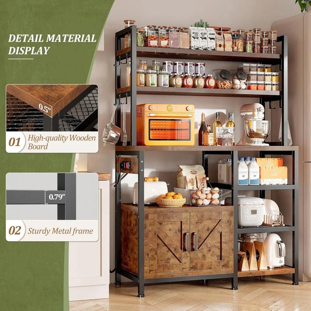 Bakers Rack with Power Outlet and Coffee Bar Storage Shelf