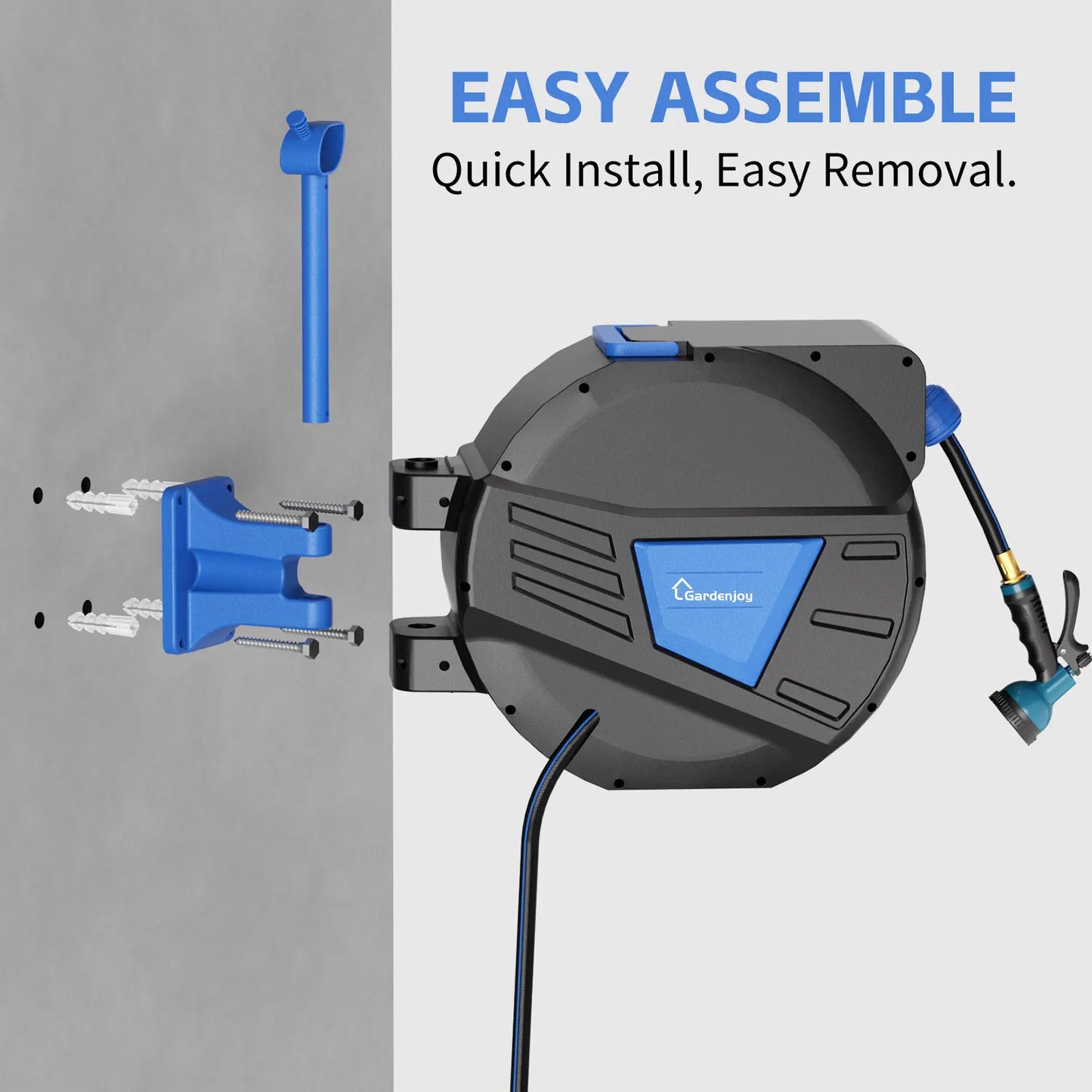 GardenJoy Retractable Garden Hose Reel 1/2 Inch 65 Feet Wall Mounted Hose Locking Mechanism