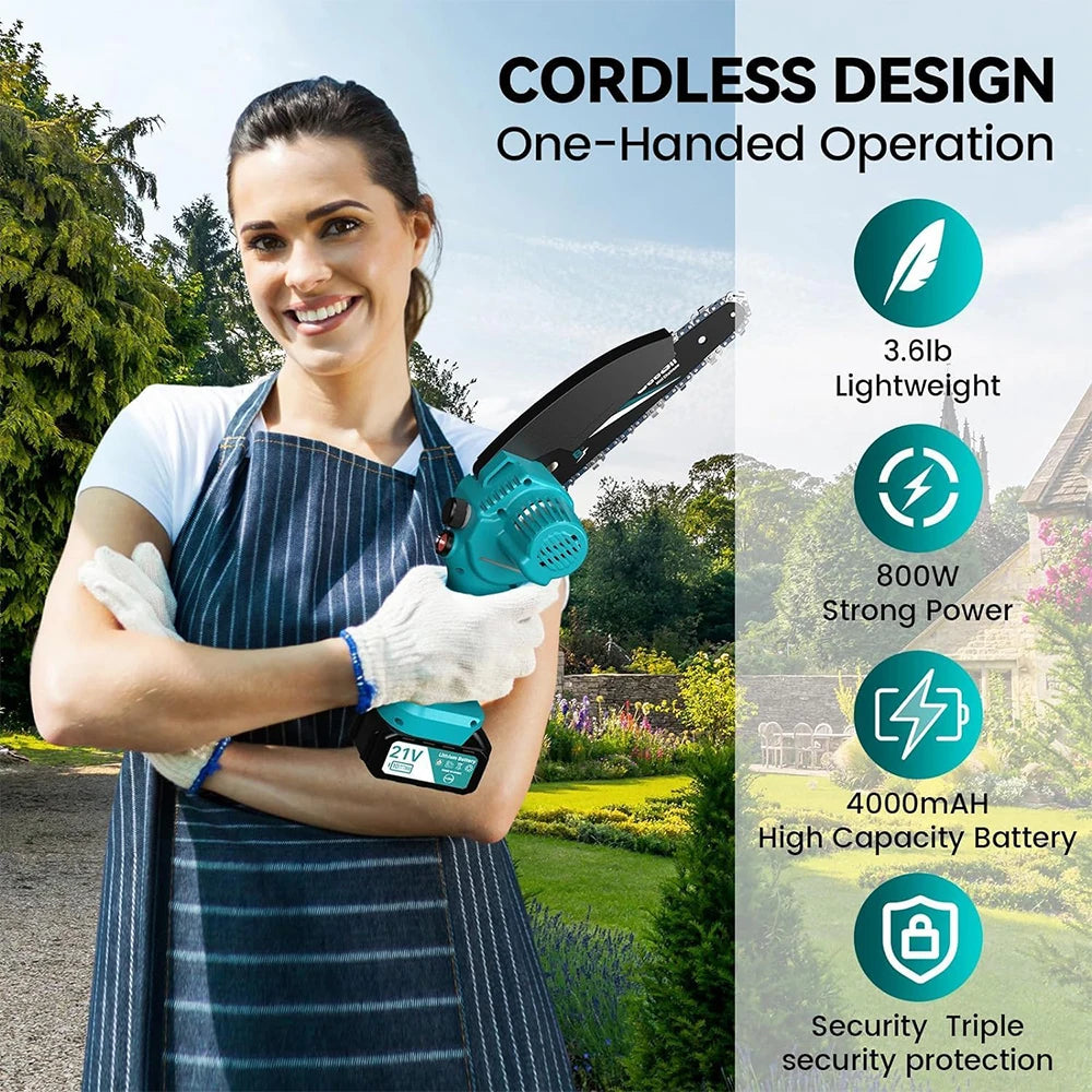 Seesii Mini 8'' Cordless Electric Chainsaw Wood Cutter, w/Lubrication Injector For Makita 18V Battery