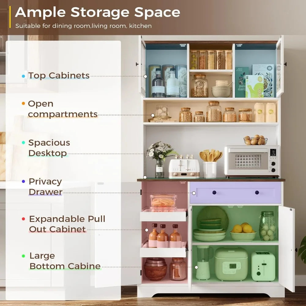 Kitchen Pantry Storage Cabinet with Power Outlet 71.6"