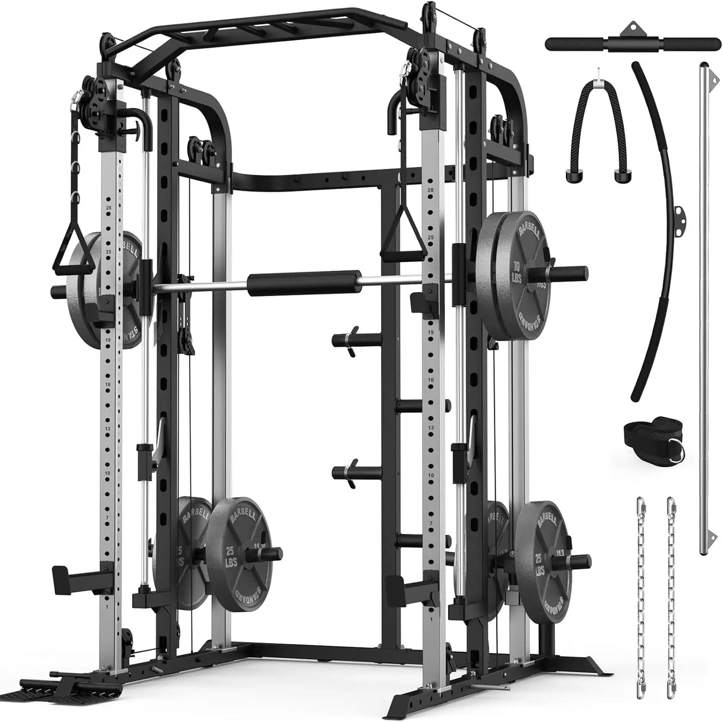 Multifunctional Power Cage Rack with Smith Bar and Cable Pulley System