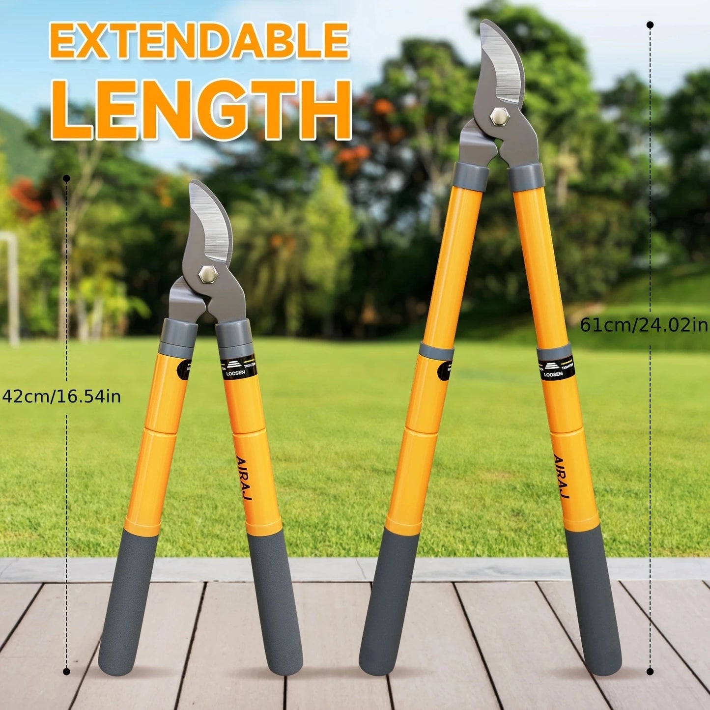 AIRAJ Bypass Lopper , Hedge Shears, Pruning Shears with Telescopic Handles,Extendable Heavy-Duty Branch Cutters, Garden Clippers