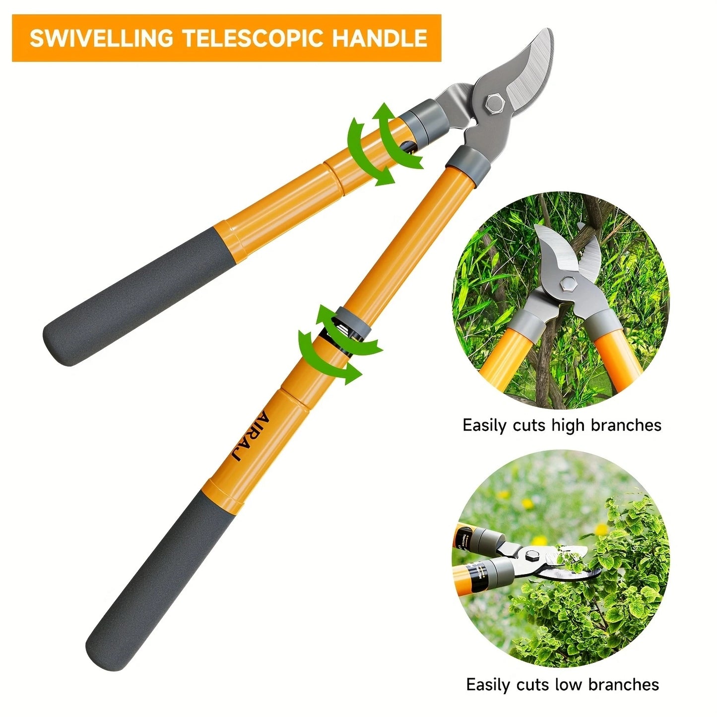 AIRAJ Bypass Lopper , Hedge Shears, Pruning Shears with Telescopic Handles,Extendable Heavy-Duty Branch Cutters, Garden Clippers