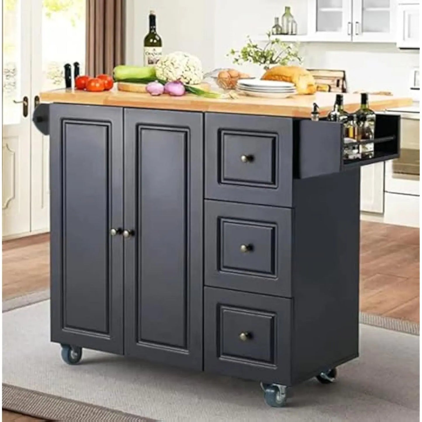 Rolling Kitchen Island with Storage Portable Kitchen Island with Drop Leaf